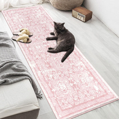 Hallway Runner 2x6 ft, Pink Vintage Shaggy Soft Kitchen Rug