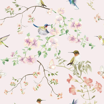 17.7"x78.7" Rustic Hummingbird Floral Wallpaper Peel and Stick Decorative Purple/Pink Floral Contact Paper for Cabinets Drawers Removable Self Adhesive Mural Wallpaper for Bedroom Nursery