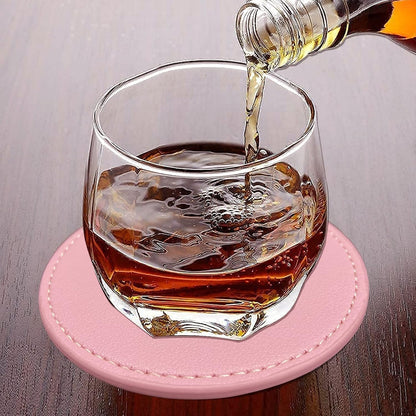 Coasters Set of 6 Soft Leather Drink Coaster Round Coaster with Sewing Around, Suitable for Various Cups, Wooden Tables,Home Decoration,4 Inches(Pink)