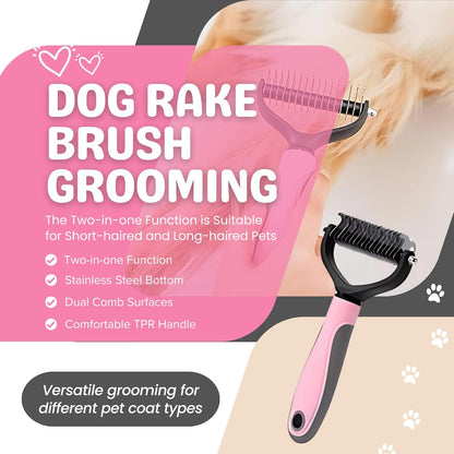 9Pcs Dog Grooming Kit - Self Cleaning Slicker Brush, Flea Comb, Nail Trimmer & Bath Brush - Pet Grooming Tools for Shedding, Trimming & Oral Care - For Dogs & Cats - Pink