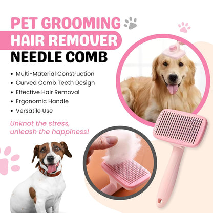 9Pcs Dog Grooming Kit - Self Cleaning Slicker Brush, Flea Comb, Nail Trimmer & Bath Brush - Pet Grooming Tools for Shedding, Trimming & Oral Care - For Dogs & Cats - Pink