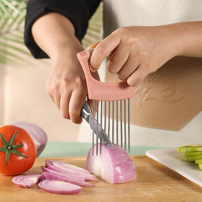 Onion Holder Lemon Slicer Cutter for Food & Veggies, Vegetable Chopper Assistant Tool for Meat, Potato & Tomato (Pink, 1PCS)