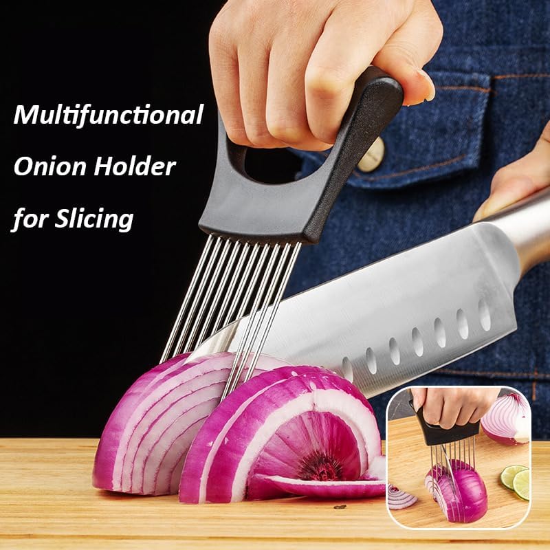 Onion Holder Lemon Slicer Cutter for Food & Veggies, Vegetable Chopper Assistant Tool for Meat, Potato & Tomato (Pink, 1PCS)