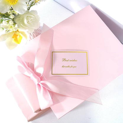 Elegant Pink Gift Bag 10.2"x4.7"x12.2" with Ribbons Handles, Includes Card and Tissue Papers for Weddings, Birthdays, Baby Shower, Parties, Holidays