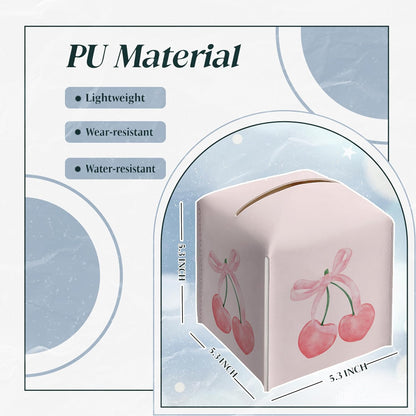 Pink Cherry Square Faux Leather Tissue Box Cover