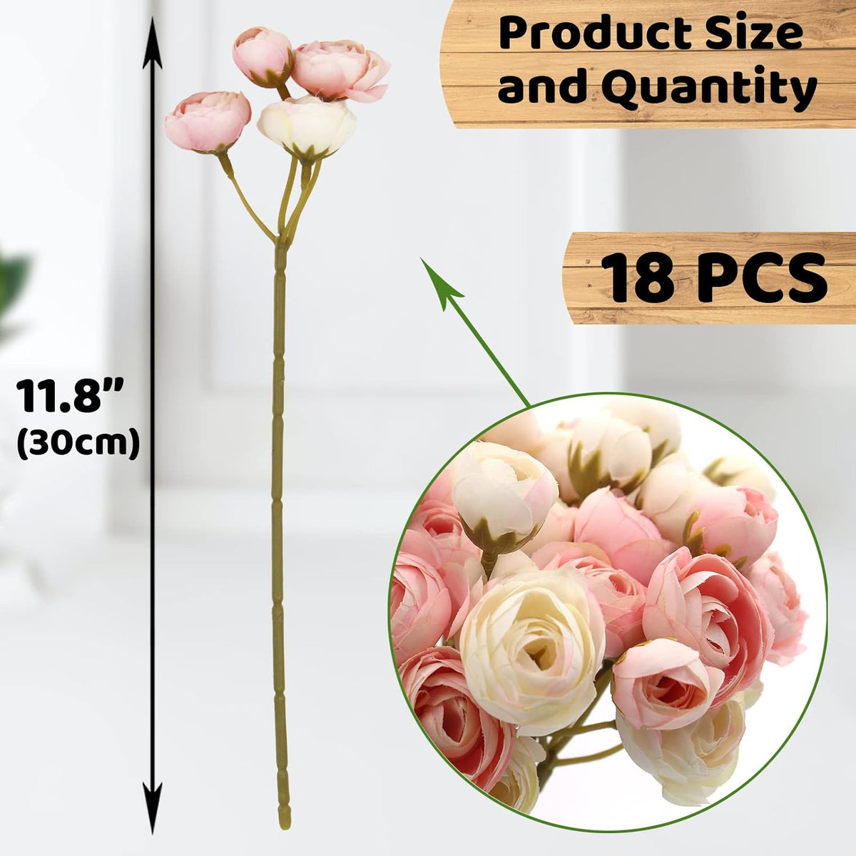 18 Pcs Artificial Silk Rose Flowers Bouquet, Pink