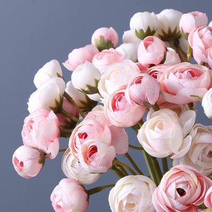 18 Pcs Artificial Silk Rose Flowers Bouquet, Pink
