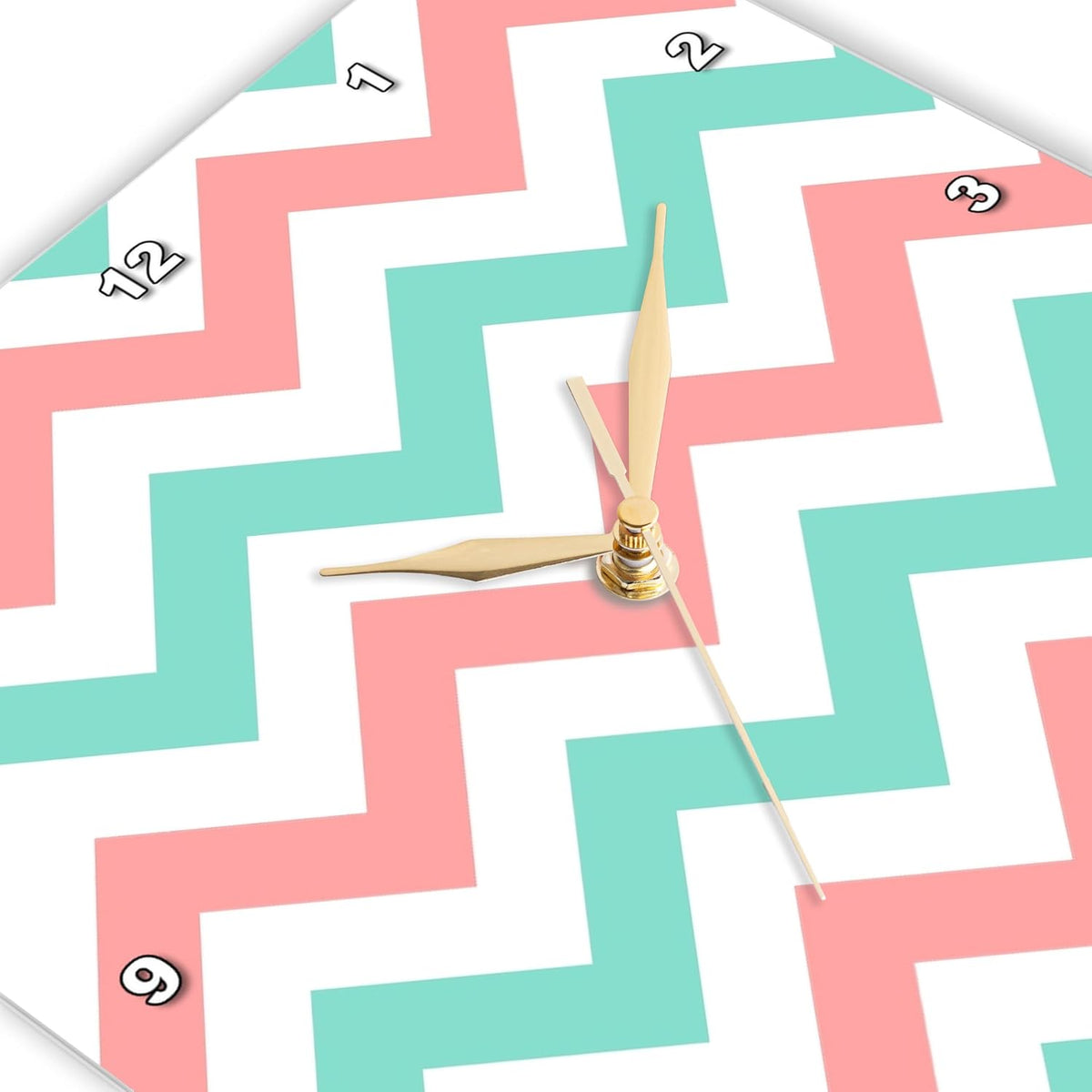 Wall Clock Silent - 10 inch - Coral Pink and Turquoise Chevron Zig zag Pattern - Teal Zigzag Stripes - Chevron Patterns