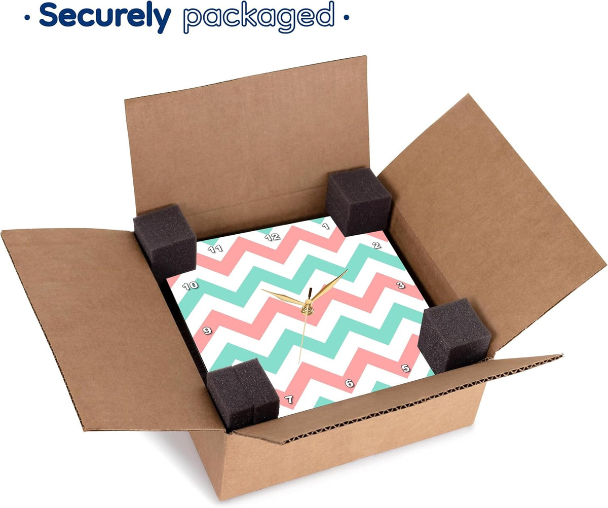 Wall Clock Silent - 10 inch - Coral Pink and Turquoise Chevron Zig zag Pattern - Teal Zigzag Stripes - Chevron Patterns