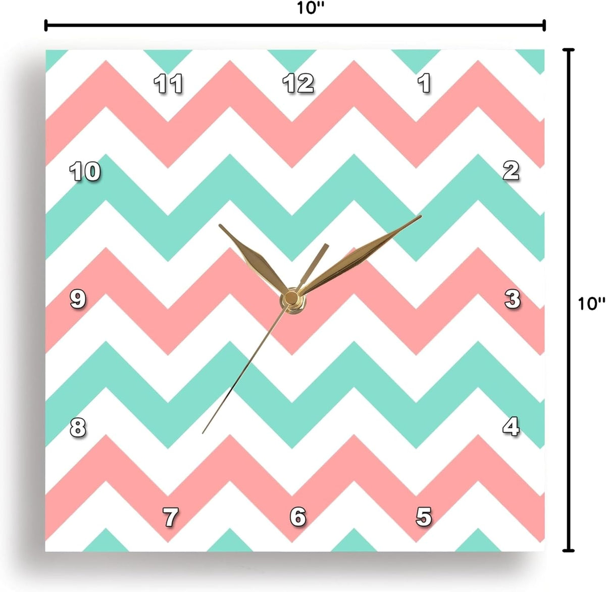 Wall Clock Silent - 10 inch - Coral Pink and Turquoise Chevron Zig zag Pattern - Teal Zigzag Stripes - Chevron Patterns