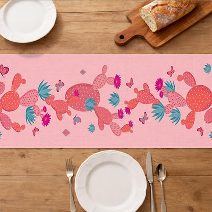 Cactus Floral Table Runner, Peach Desert Style Tropical Bohemian Kitchen Dining Decor for Home Family Gatherings Summer Party Supplies 13x72 Inch