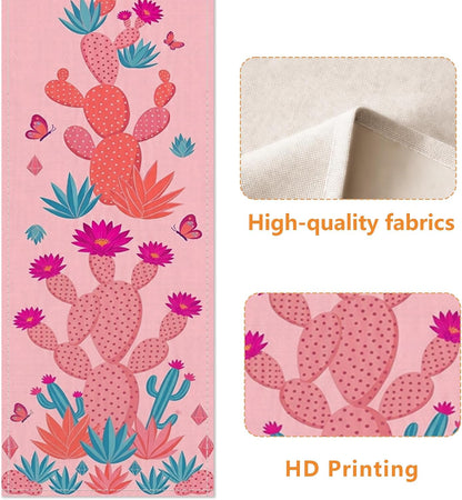 Cactus Floral Table Runner, Peach Desert Style Tropical Bohemian Kitchen Dining Decor for Home Family Gatherings Summer Party Supplies 13x72 Inch