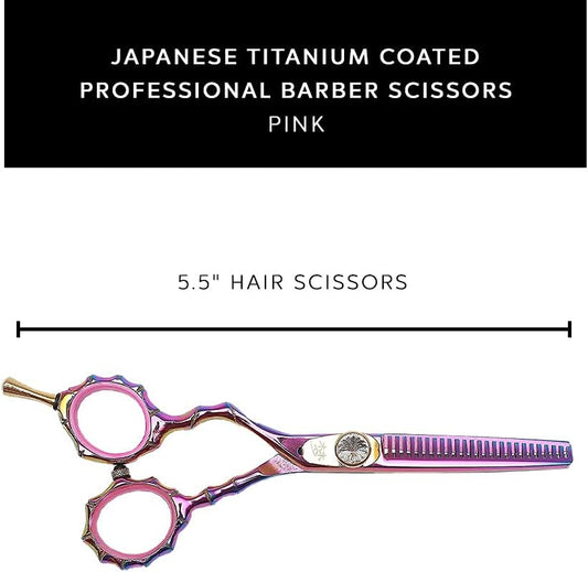 Left-Handed 5.5" Razor Edge Barber Hair Scissors - Pink Titanium Coated