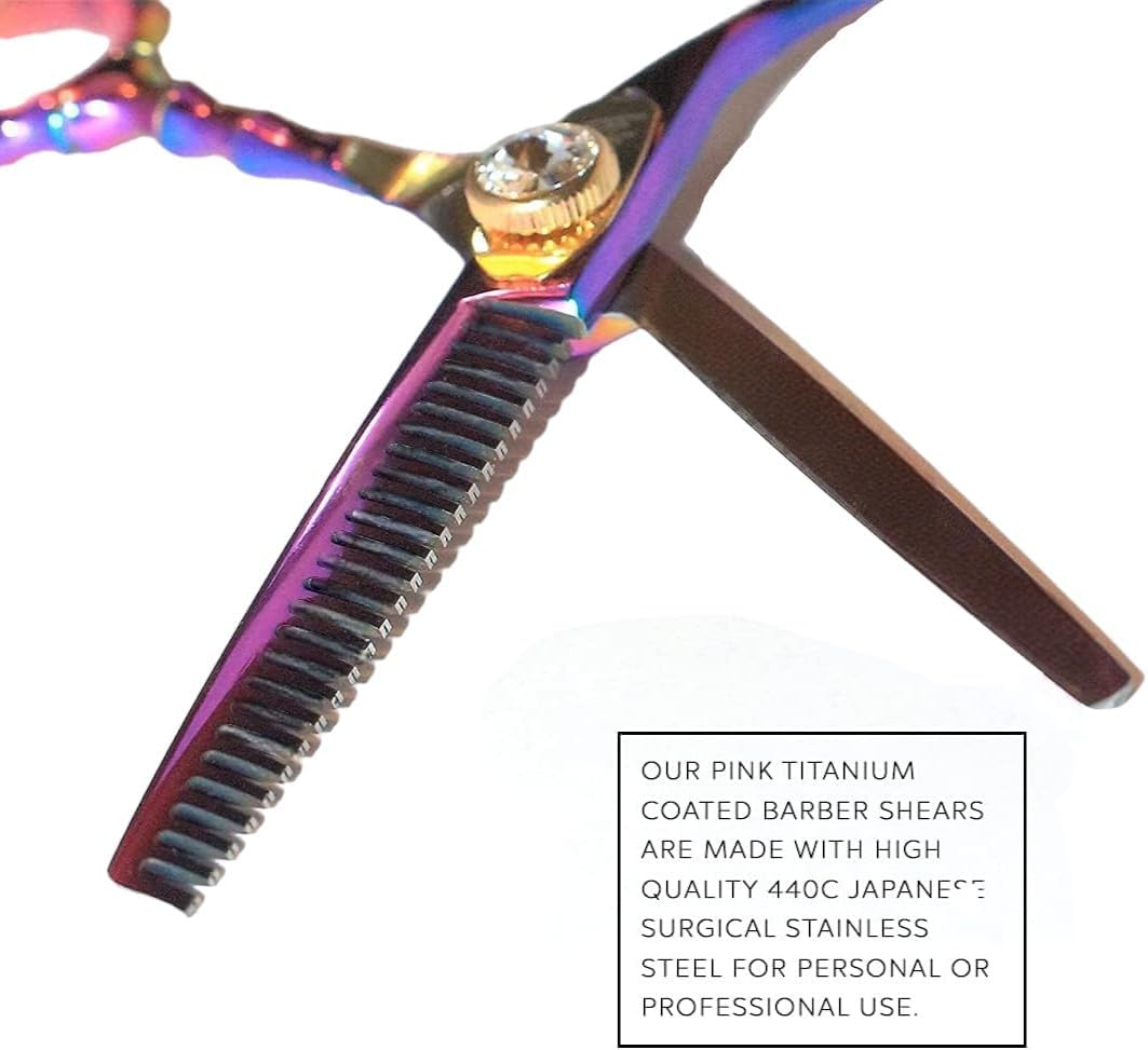 Left-Handed 5.5" Razor Edge Barber Hair Scissors - Pink Titanium Coated