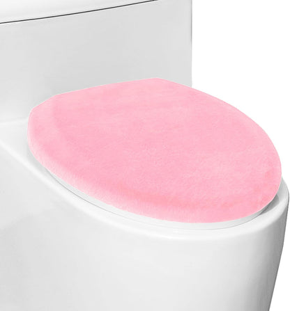 Comfortable Soft Plush Toilet Lid Cover for Bathroom, Machine Washable Toilet Seat Covers, Fits Most Round Elongated and Oblong Lids, Easy Installation& Cleaning (Pink)