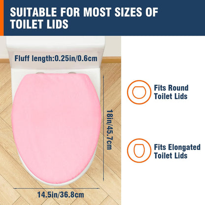 Comfortable Soft Plush Toilet Lid Cover for Bathroom, Machine Washable Toilet Seat Covers, Fits Most Round Elongated and Oblong Lids, Easy Installation& Cleaning (Pink)