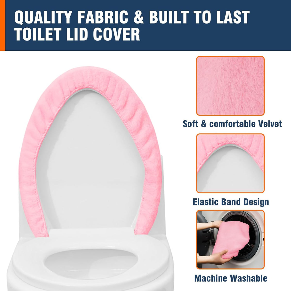 Comfortable Soft Plush Toilet Lid Cover for Bathroom, Machine Washable Toilet Seat Covers, Fits Most Round Elongated and Oblong Lids, Easy Installation& Cleaning (Pink)