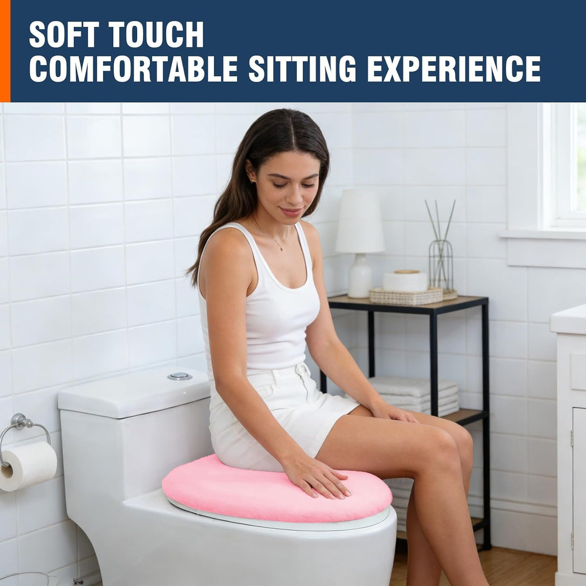 Comfortable Soft Plush Toilet Lid Cover for Bathroom, Machine Washable Toilet Seat Covers, Fits Most Round Elongated and Oblong Lids, Easy Installation& Cleaning (Pink)
