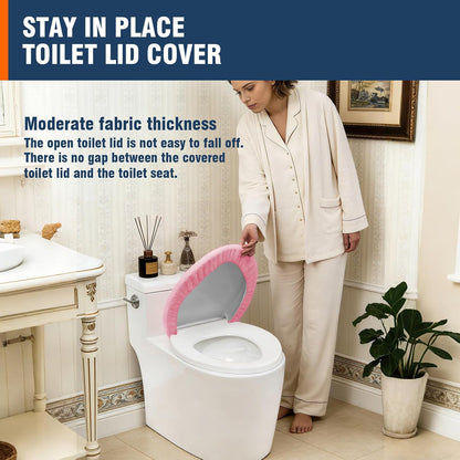 Comfortable Soft Plush Toilet Lid Cover for Bathroom, Machine Washable Toilet Seat Covers, Fits Most Round Elongated and Oblong Lids, Easy Installation& Cleaning (Pink)