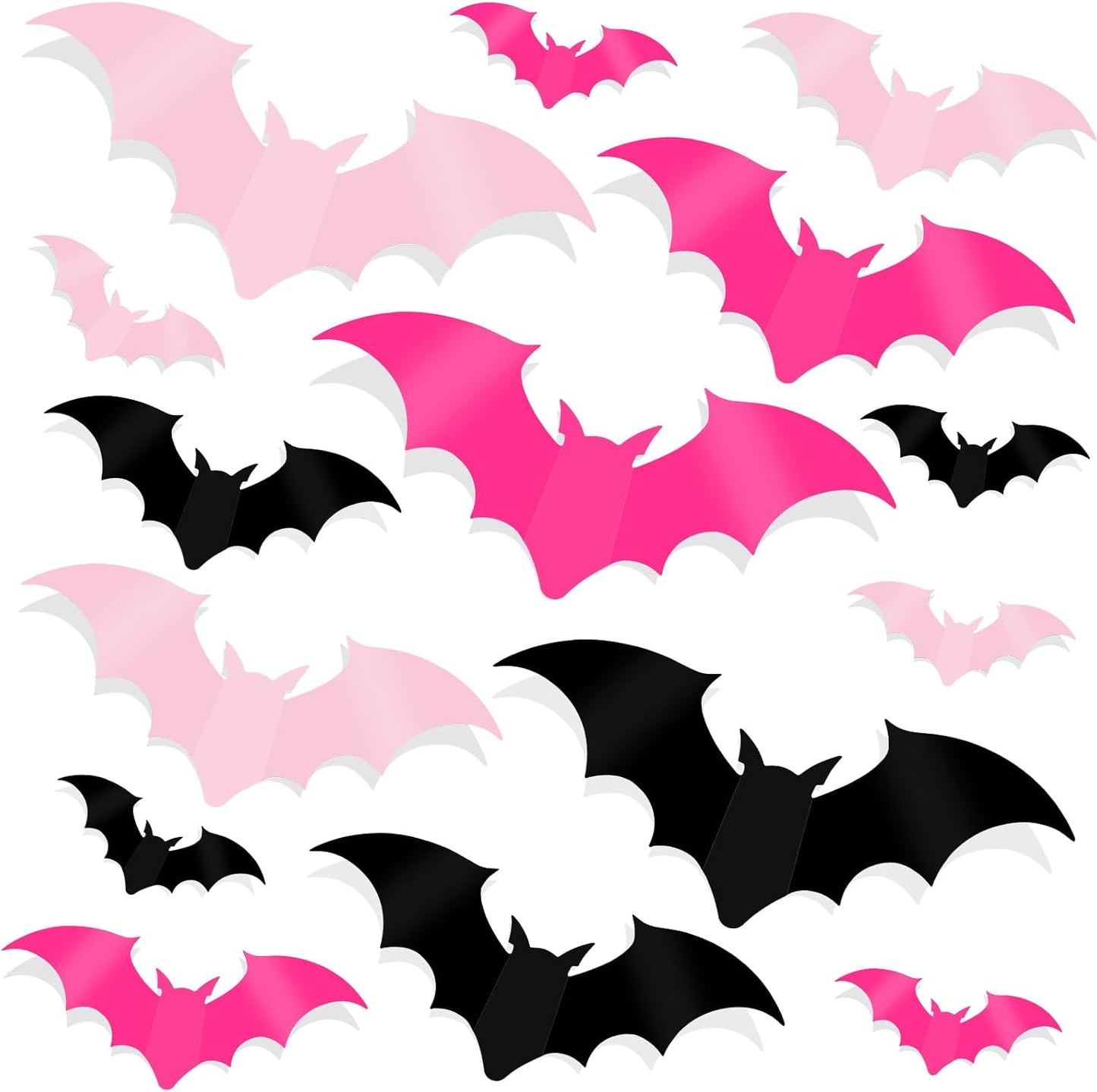DIYASY 144 Pcs Pink Bats Wall Decor, Halloween 3D Bats Decorations Outside Blush & Black PVC Bat Cutouts Sticky Plastic Pink Decals for Home Indoor Outdoor Window Door Party Supplies