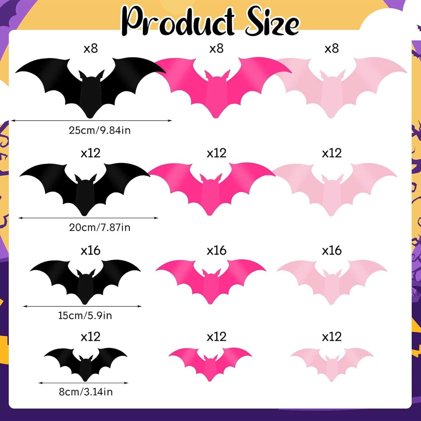 DIYASY 144 Pcs Pink Bats Wall Decor, Halloween 3D Bats Decorations Outside Blush & Black PVC Bat Cutouts Sticky Plastic Pink Decals for Home Indoor Outdoor Window Door Party Supplies
