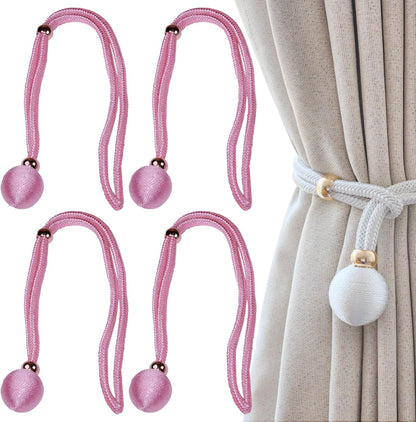 Curtain Tiebacks Decorative Holdbacks with Ball, 4 Pack Simple and Elegant Handmade Tie Backs for Modern Drapes, Wedding Party, Home Office (Pink)