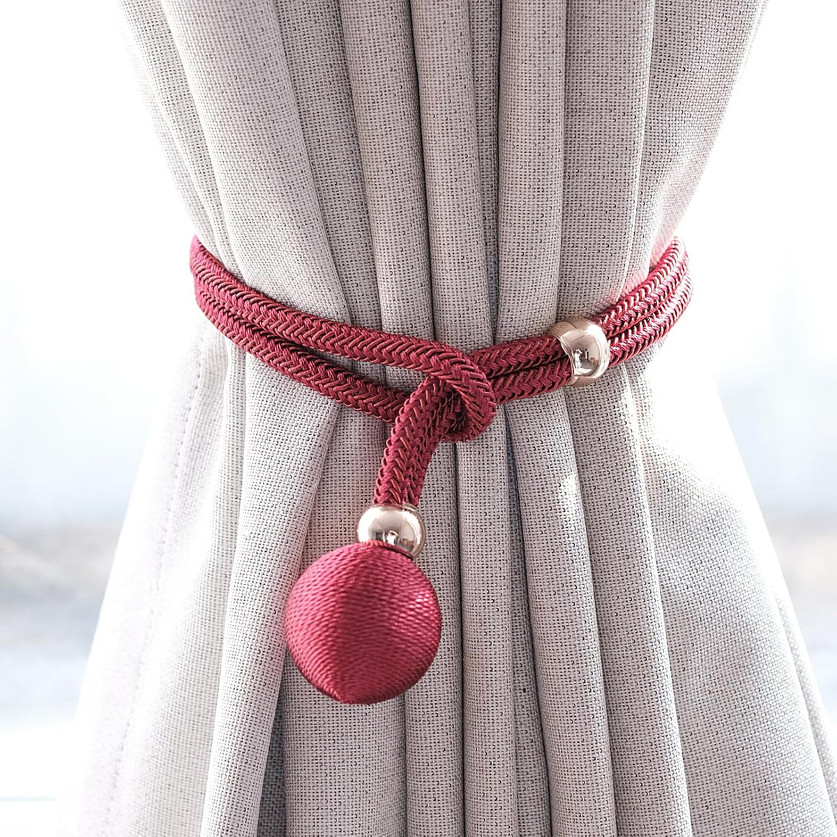 Curtain Tiebacks Decorative Holdbacks with Ball, 4 Pack Simple and Elegant Handmade Tie Backs for Modern Drapes, Wedding Party, Home Office (Pink)