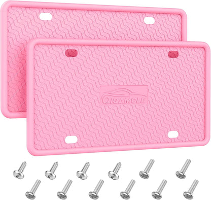 Silicone License Plate Frames, License Plate Holder for US CA Cars, Silicone Car Plate Cover Rustproof & Rattle Proof & Weatherproof Car Accessories (Pink 2 Pack)