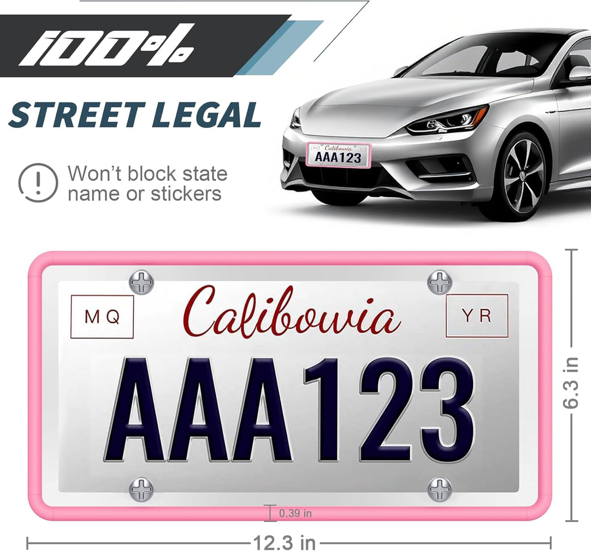 Silicone License Plate Frames, License Plate Holder for US CA Cars, Silicone Car Plate Cover Rustproof & Rattle Proof & Weatherproof Car Accessories (Pink 2 Pack)