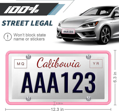 Silicone License Plate Frames, License Plate Holder for US CA Cars, Silicone Car Plate Cover Rustproof & Rattle Proof & Weatherproof Car Accessories (Pink 2 Pack)