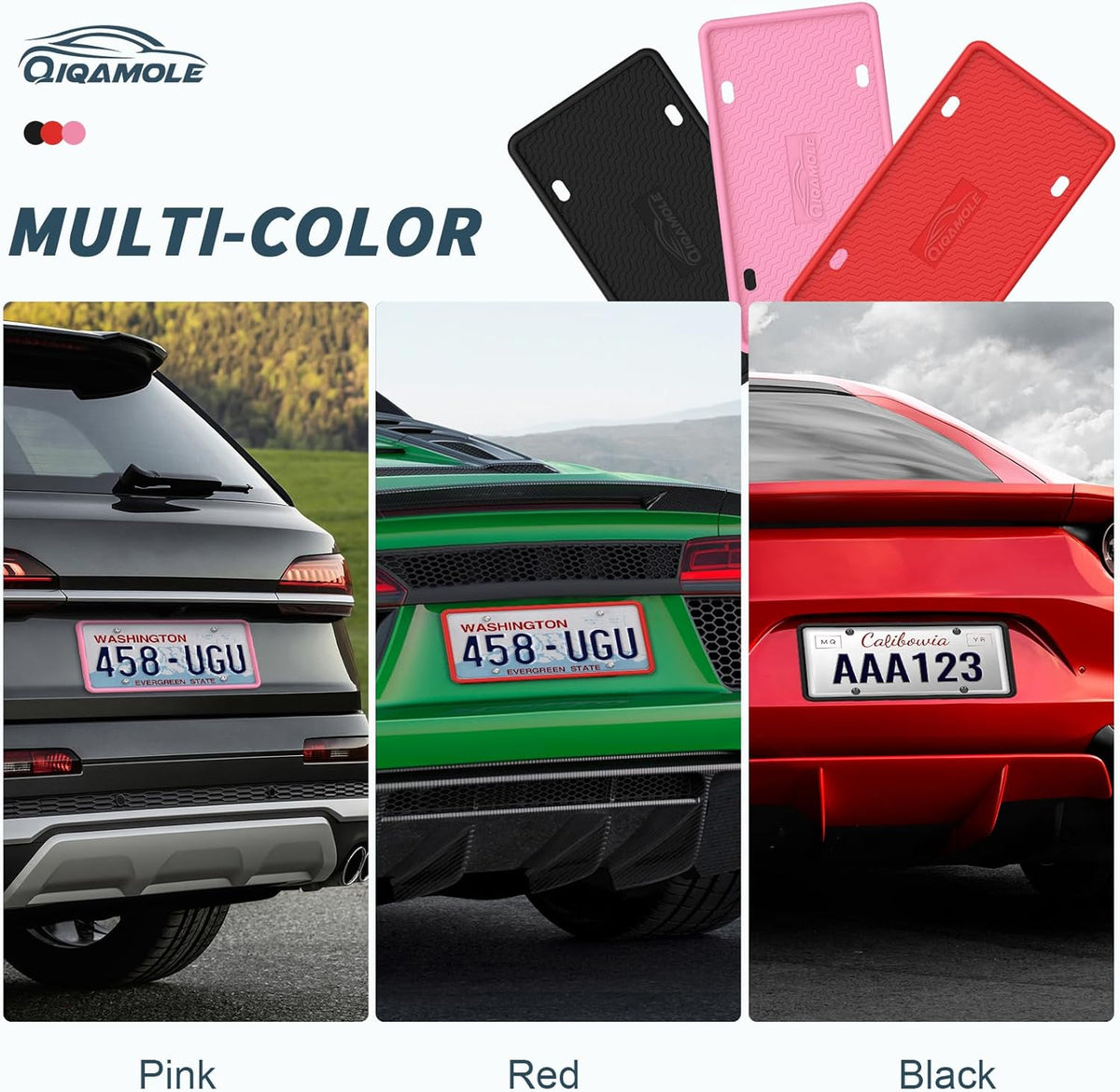Silicone License Plate Frames, License Plate Holder for US CA Cars, Silicone Car Plate Cover Rustproof & Rattle Proof & Weatherproof Car Accessories (Pink 2 Pack)