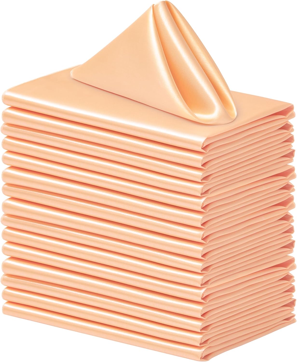 16 Pack Square Satin Dinner Napkins, 17x17 Inches Silky Soft Smooth Table Cloth Napkins for Restaurant Weddings Banquet Party Decoration, Peach