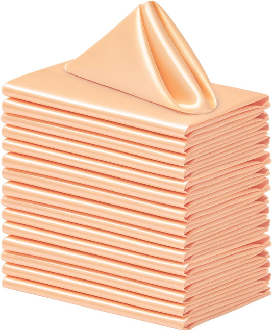 16 Pack Square Satin Dinner Napkins, 17x17 Inches Silky Soft Smooth Table Cloth Napkins for Restaurant Weddings Banquet Party Decoration, Peach
