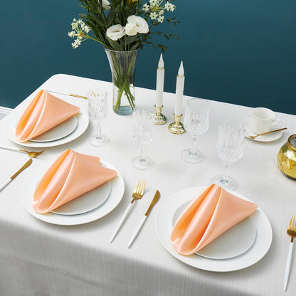 16 Pack Square Satin Dinner Napkins, 17x17 Inches Silky Soft Smooth Table Cloth Napkins for Restaurant Weddings Banquet Party Decoration, Peach