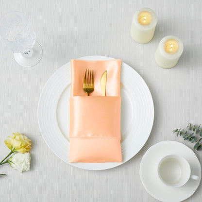 16 Pack Square Satin Dinner Napkins, 17x17 Inches Silky Soft Smooth Table Cloth Napkins for Restaurant Weddings Banquet Party Decoration, Peach