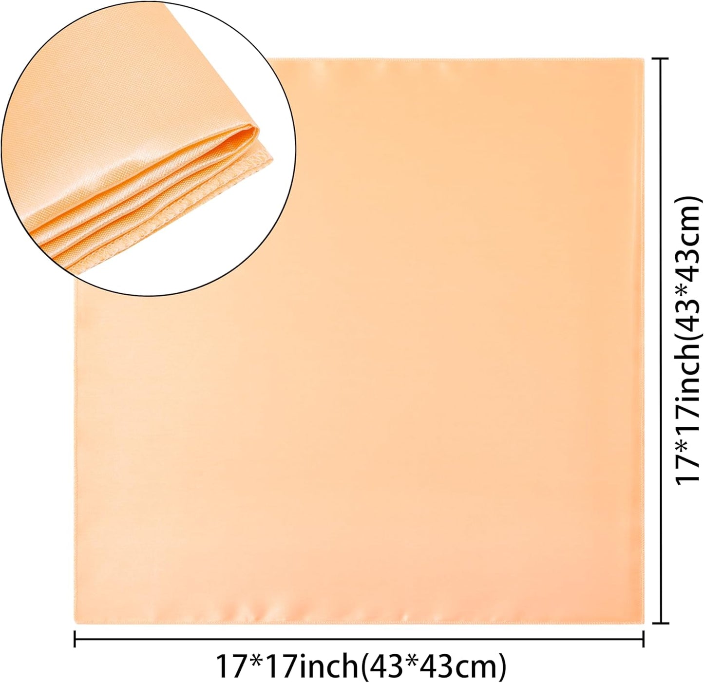 16 Pack Square Satin Dinner Napkins, 17x17 Inches Silky Soft Smooth Table Cloth Napkins for Restaurant Weddings Banquet Party Decoration, Peach