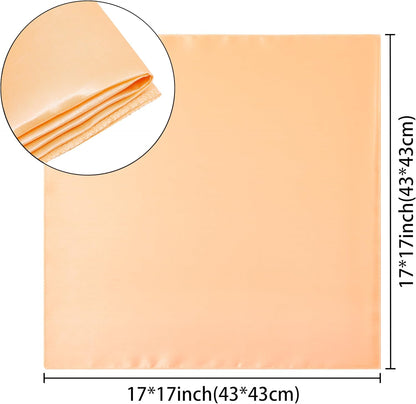 16 Pack Square Satin Dinner Napkins, 17x17 Inches Silky Soft Smooth Table Cloth Napkins for Restaurant Weddings Banquet Party Decoration, Peach