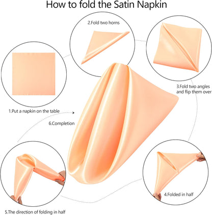 16 Pack Square Satin Dinner Napkins, 17x17 Inches Silky Soft Smooth Table Cloth Napkins for Restaurant Weddings Banquet Party Decoration, Peach