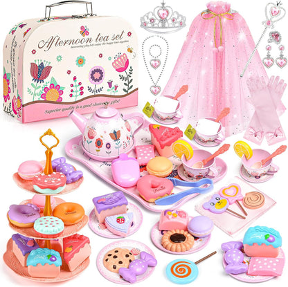 Tea Party Set for Little Girls, 63PCS Pretend Play Toys & Princess Dress Up