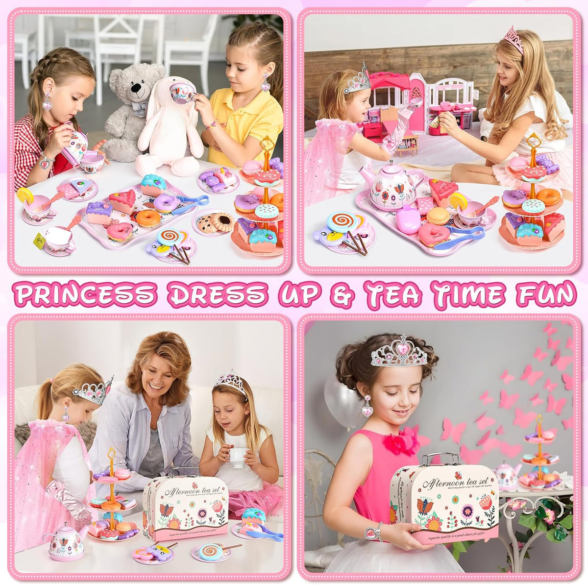 Tea Party Set for Little Girls, 63PCS Pretend Play Toys & Princess Dress Up