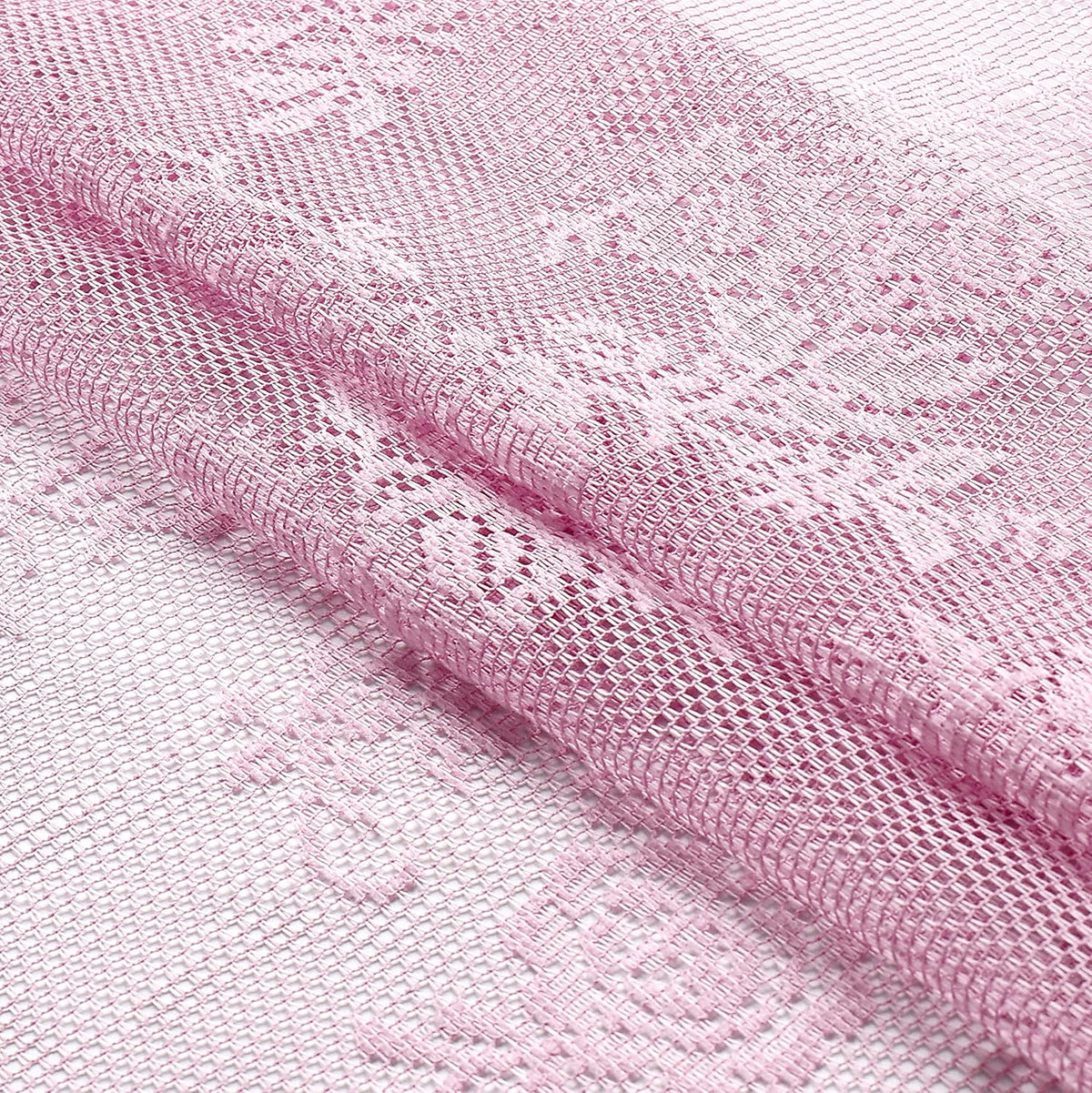 Pink Lace Sheer Curtains for Bedroom 55 x 54 Inch Farmhouse French Floral Rose Lace Curtain Panels Durable Flower Embeoidered Window Treatment Drapes for Living Room Bedroom Holiday, Set of 2