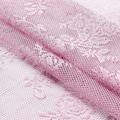 Pink Lace Sheer Curtains for Bedroom 55 x 54 Inch Farmhouse French Floral Rose Lace Curtain Panels Durable Flower Embeoidered Window Treatment Drapes for Living Room Bedroom Holiday, Set of 2