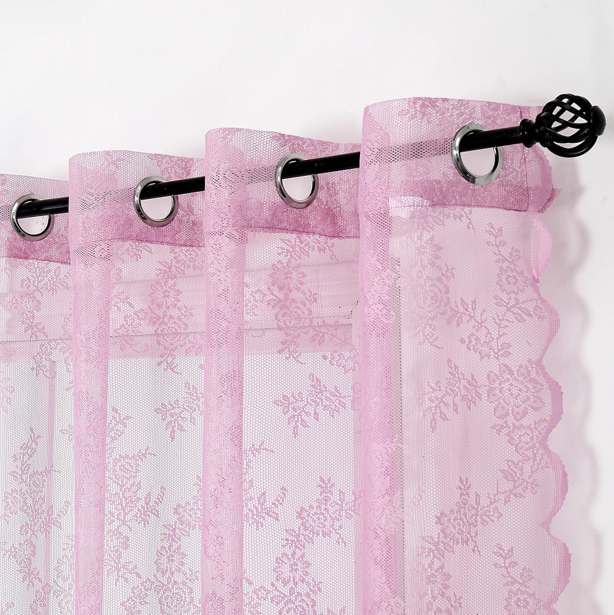 Pink Lace Sheer Curtains for Bedroom 55 x 54 Inch Farmhouse French Floral Rose Lace Curtain Panels Durable Flower Embeoidered Window Treatment Drapes for Living Room Bedroom Holiday, Set of 2