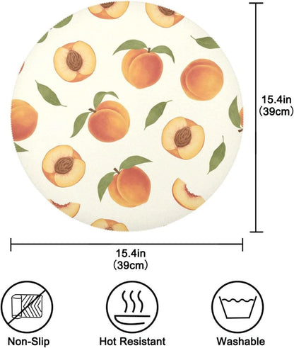 15 inch Peaches Pattern Round Placemats 4 PCS Non Slip Heat Resistant Table Mats for Kitchen Dining Party Table Indoors & Outdoors Decor
