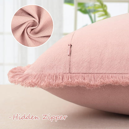 Pillow Covers 18x18 Set of 2 Dusty Pink Throw Pillow Covers with Fringe Chic Cotton Decorative Pillows Square Cushion Covers for Sofa Couch Bed Living Room Farmhouse Boho Decor