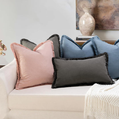Pillow Covers 18x18 Set of 2 Dusty Pink Throw Pillow Covers with Fringe Chic Cotton Decorative Pillows Square Cushion Covers for Sofa Couch Bed Living Room Farmhouse Boho Decor