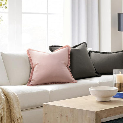 Pillow Covers 18x18 Set of 2 Dusty Pink Throw Pillow Covers with Fringe Chic Cotton Decorative Pillows Square Cushion Covers for Sofa Couch Bed Living Room Farmhouse Boho Decor