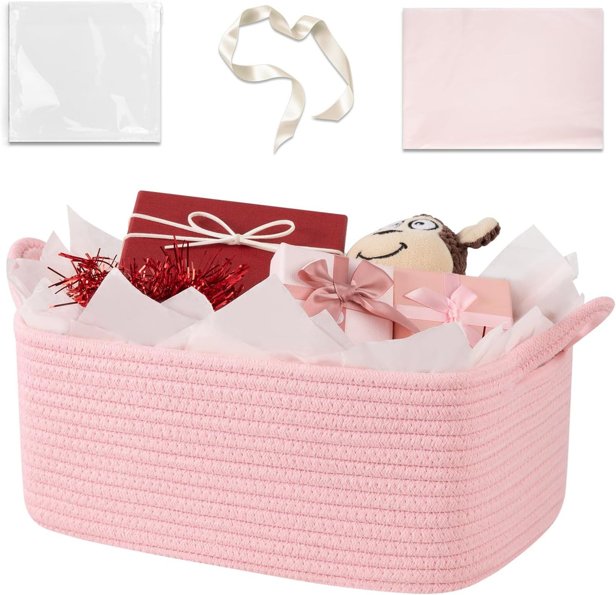 Gift Basket Empty with Handle, Small Woven Baskets for Gifts Empty