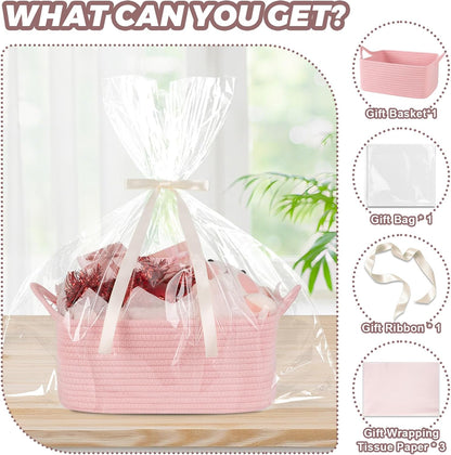 Gift Basket Empty with Handle, Small Woven Baskets for Gifts Empty