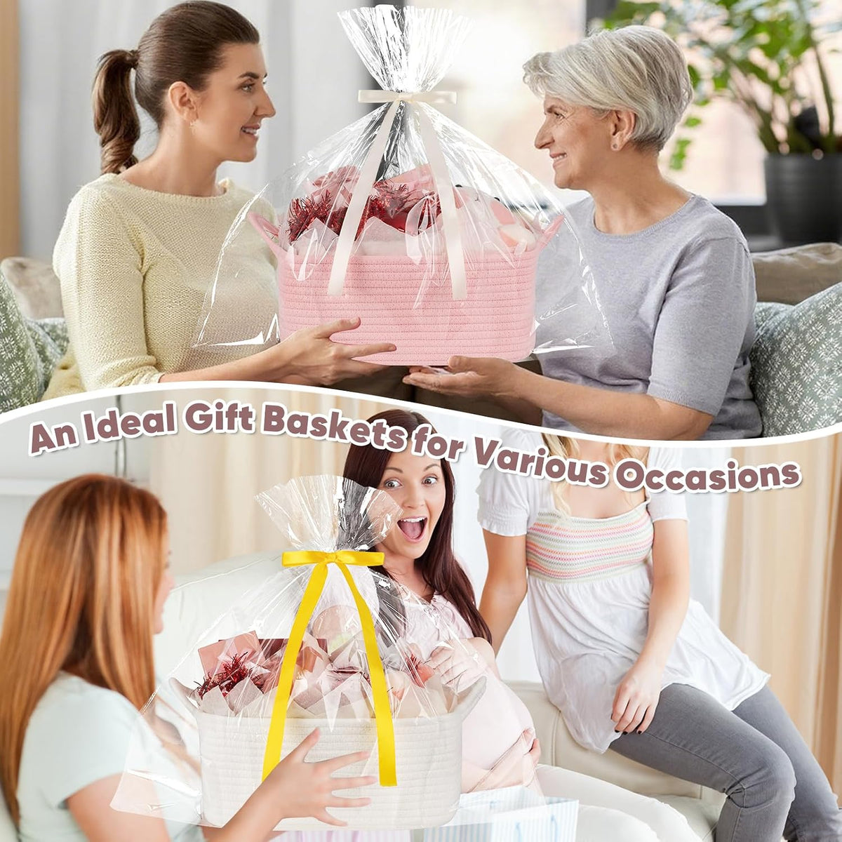 Gift Basket Empty with Handle, Small Woven Baskets for Gifts Empty